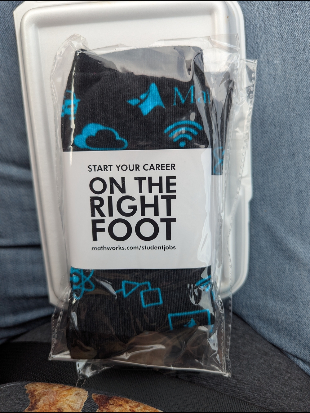 Bundle Two (2) Pairs Black Crew Socks with Blue Tech Icons